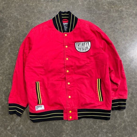 Trukfit "Truk Da Wurl" Varsity Jacket Men's Size Large Pre-Owned Red - Picture 1 of 6